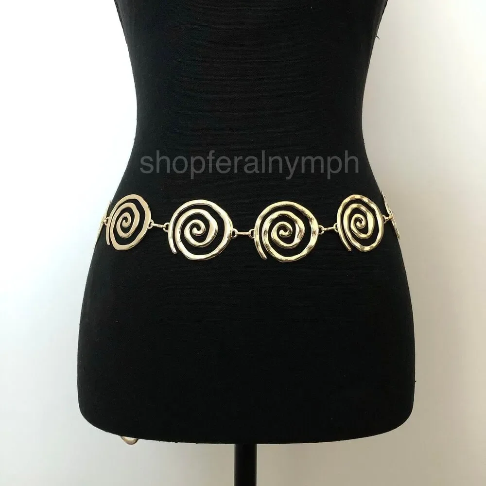 Vintage Y2K Retro Gold Spiral Waist Chain Belt, Fits 18.5-38.5 Inches, X7GA1242